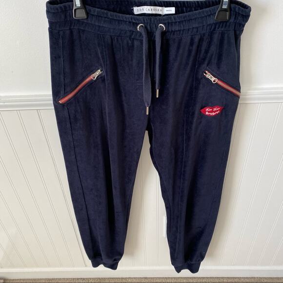 Zoe Karssen Kiss Kiss Bang Bang Navy Blue Velour Jogger Tracksuit Sweatsuit XS S - Picture 3 of 9